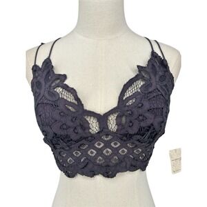 NEW Free People Intimately FP Adella Bralette Charcoal Lace Smocked Back M